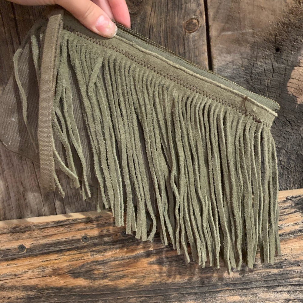 Green fringe handbag/ purse/ pocketbook